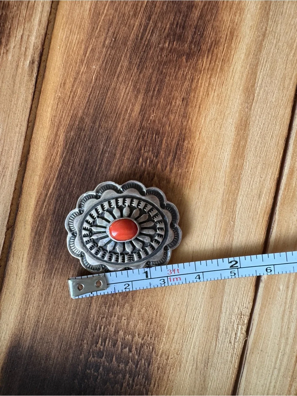 Vtg Sterling Silver Red Coral Concho charm